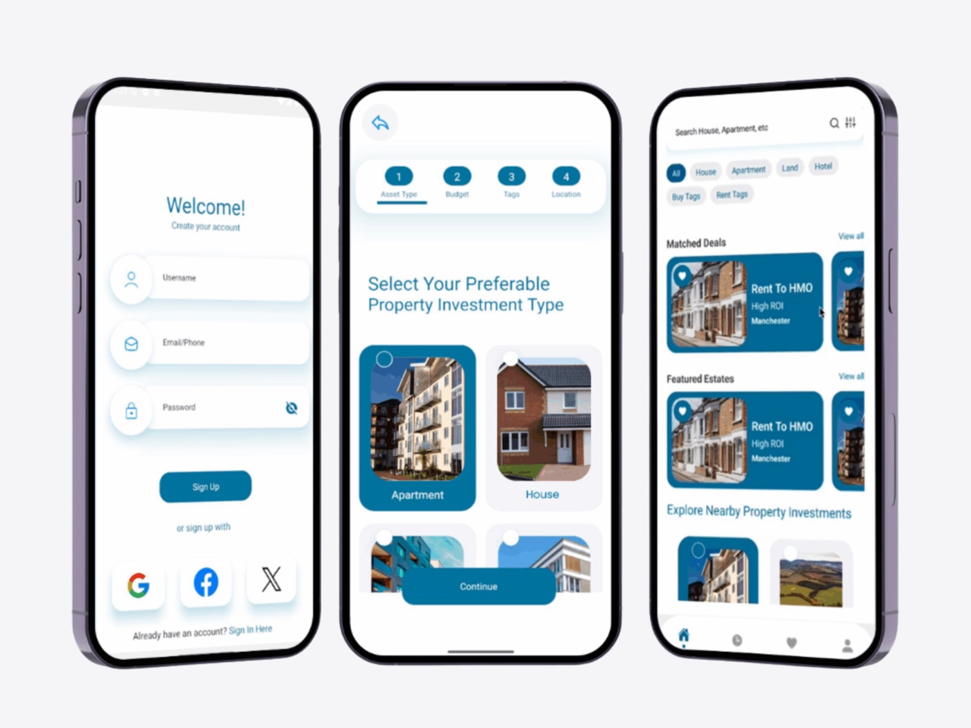 Mobile property investment marketplace app preview